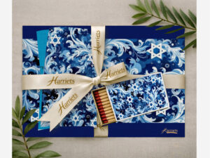 Star of David Swirls Blue – Disposable Dining Sets (Placemats, Napkins & Long Matches)