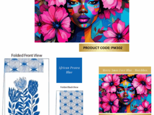 Merry Xmas Lady Face Pink & Protea Blue – Disposable Dining Sets (Placemats, Napkins & Long Matches)