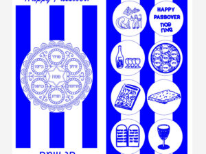 NAPKIN Slimline Modern Pesach Blue Front / Back Set of 25