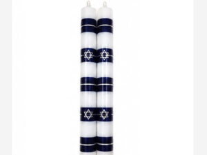 Blue and silver magen david stripe – Hand painted Candles
