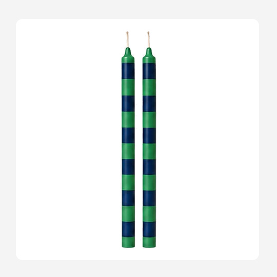 Green and dark blue stripes – Hand painted Candles