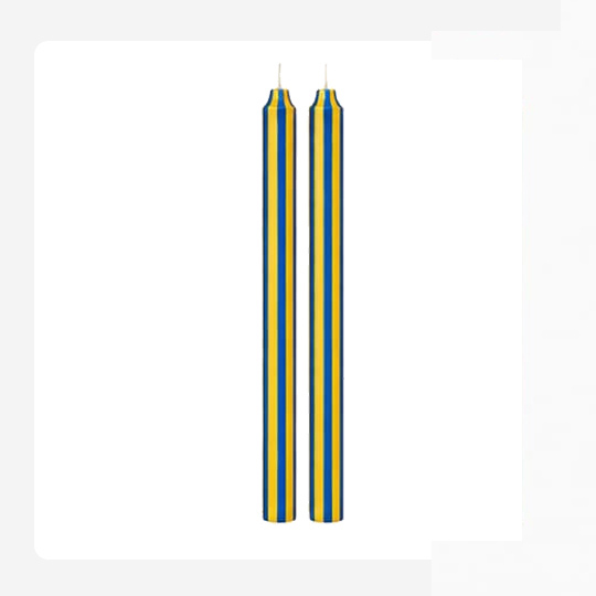 Blue and yellow vertical stripes – Hand painted Candles