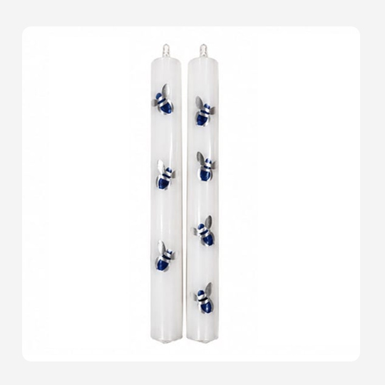 Silver and blue bee – Hand painted Candles