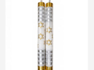 Gold and silver magen david stripe – Hand painted Candles
