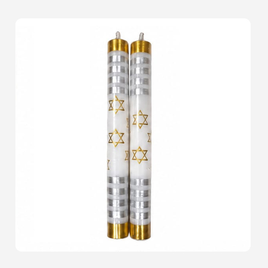 Gold and silver magen david stripe – Hand painted Candles