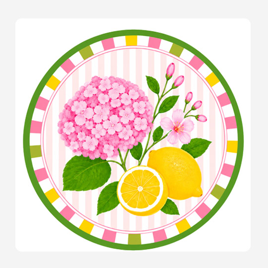 Hydrangea Lemons Pink Round Placemat Set 24