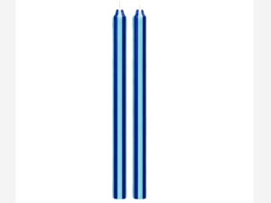 Dark and light blue vertical lines – Hand painted Candles
