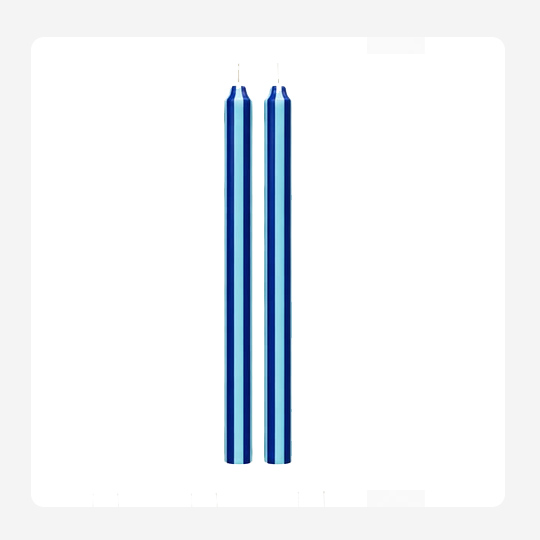 Dark and light blue vertical lines – Hand painted Candles