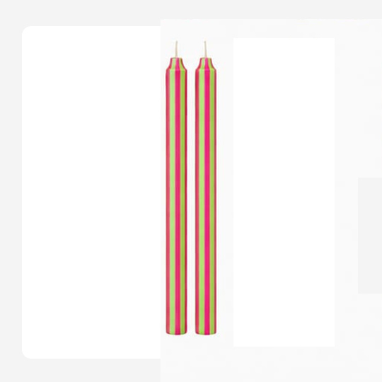 Pink and green vertical lines – Hand painted Candles