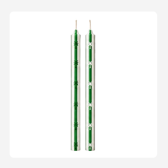 Green and white stripes trees – Hand painted Candles