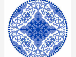 Round Blue pattern Disposable Paper Placemats Set 24