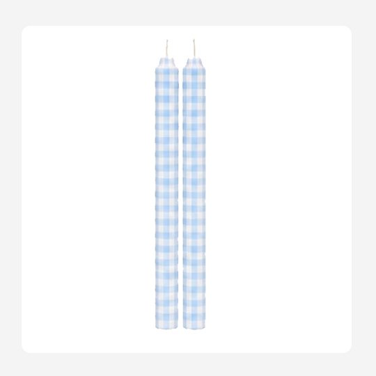 White and light blue checkers – Hand painted Candles