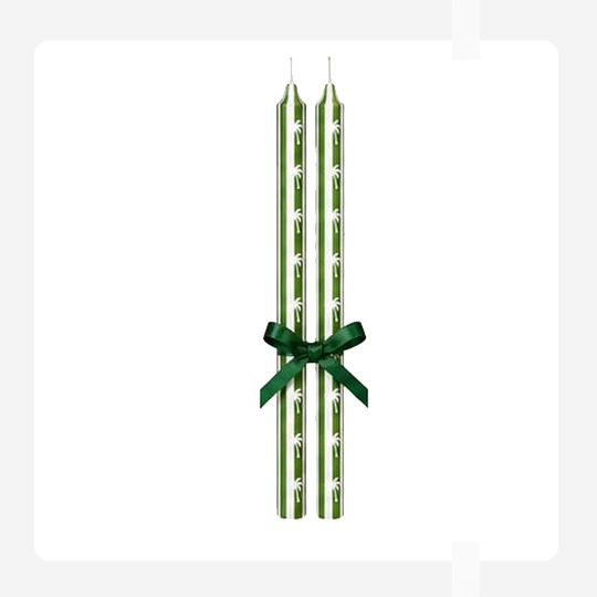 Green and white trees vertical lines – Hand painted Candles