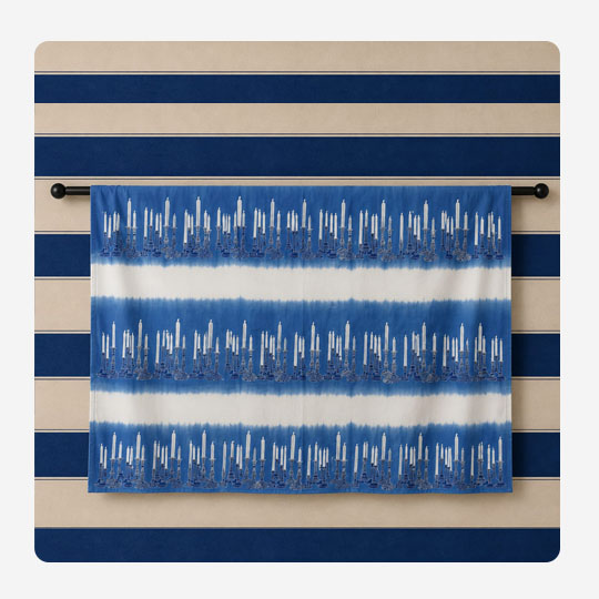 Blue Candles 100% Indian Cotton Block Print Table Cloth blue - Image 2