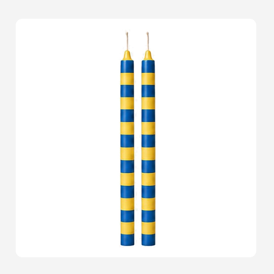 Yellow and blue stripes – Hand painted Candles