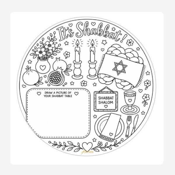 Round Children’s colour in paper placemats Its Shabbat