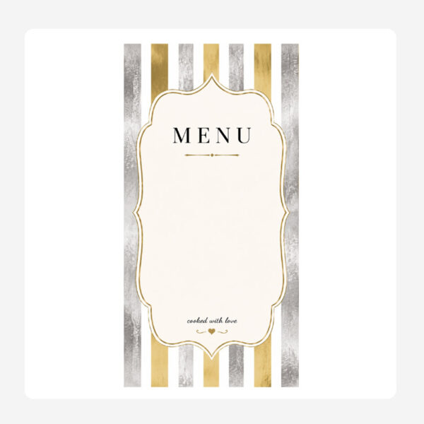 Striped Silver, white and gold Disposable paper menus