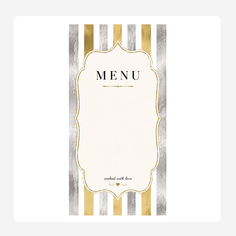 Striped Silver, white and gold Disposable paper menus