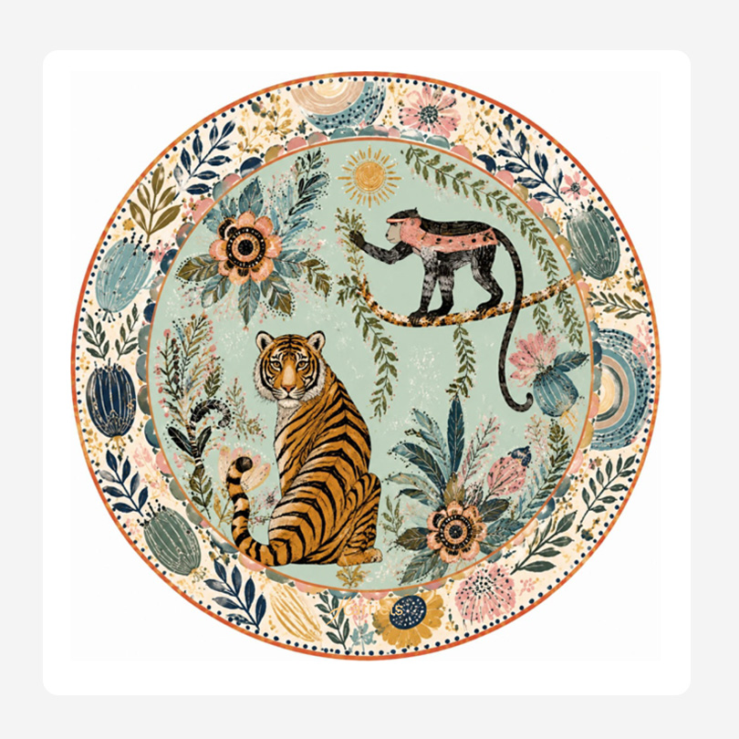 Tiger and Monkey Round Disposable Coaster