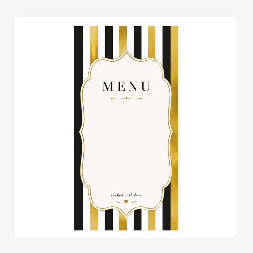 Striped Black, Gold and White Disposable paper menus
