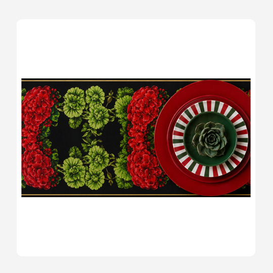 Red and Green Flowers 100% Indian Cotton Block Print Table Cloth