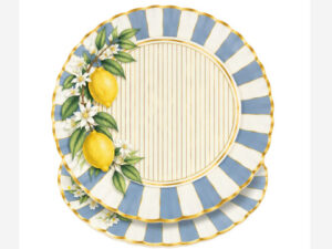 Lemon White and Blue Paper Dinner Plate