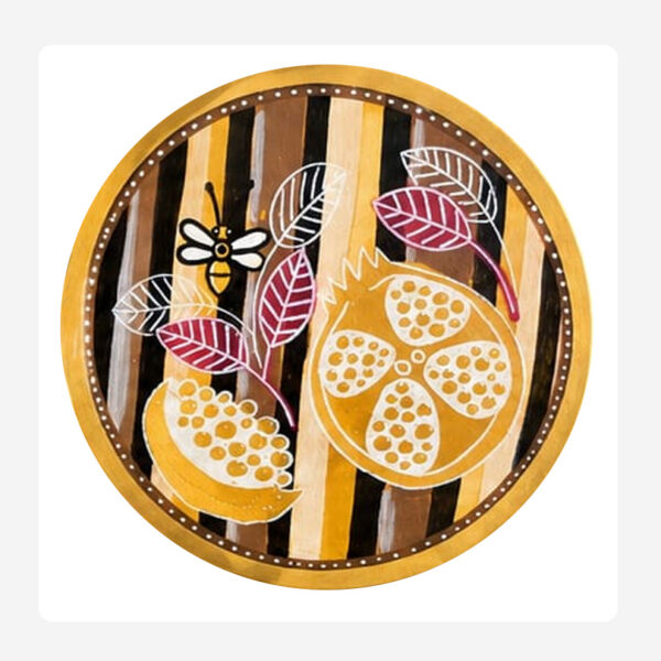 Bee Pomegranate Burgundy Round Coaster – Hand Painted