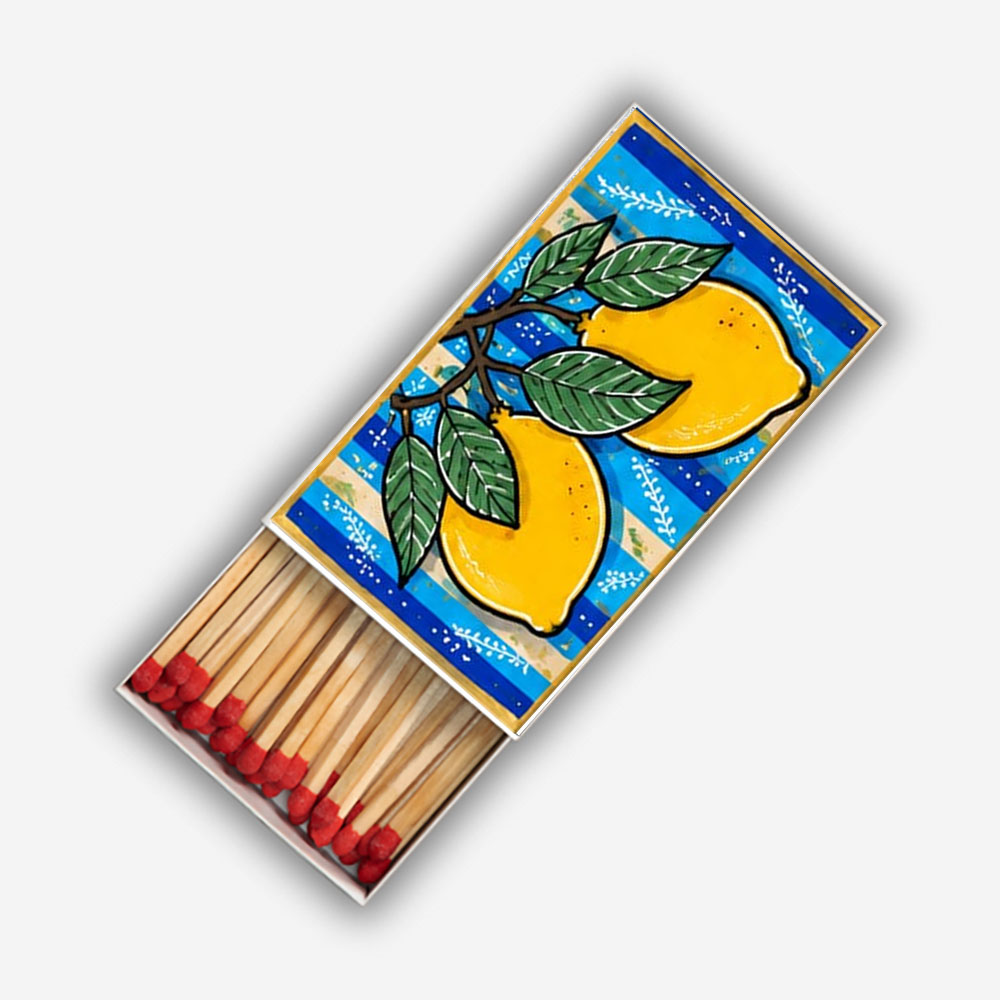 Lemon and Blue Stripes – Hand painted Matchboxes