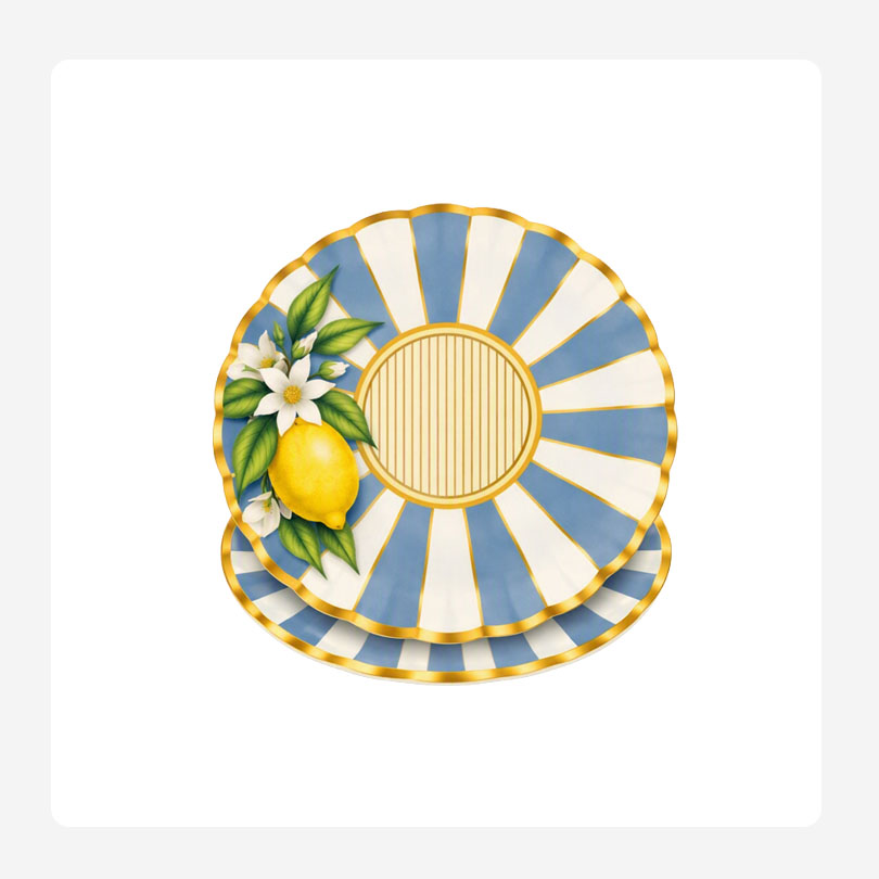 Lemon White and Blue Paper Side Plate