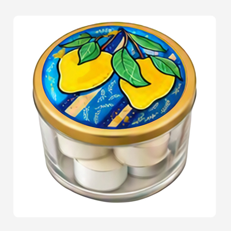 Lemon T Lights 4 candles in container - Hand Painted