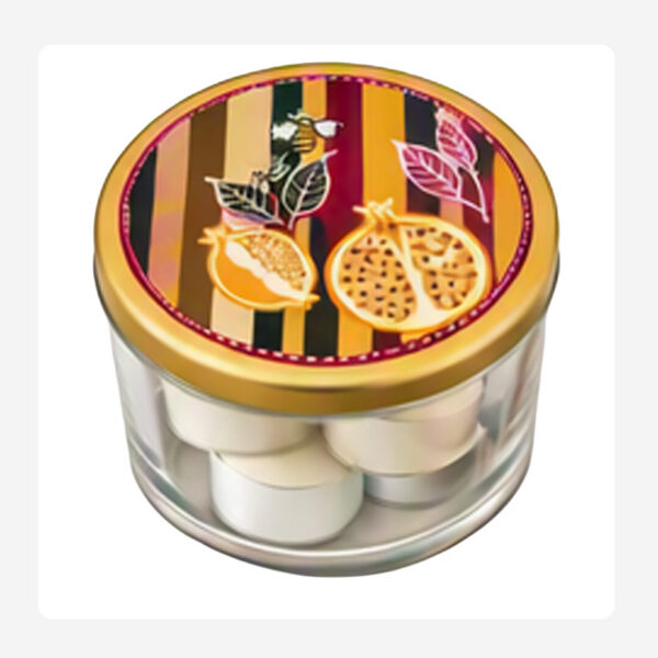Bee Pomegranate T Lights 4 candles in container – Hand Painted