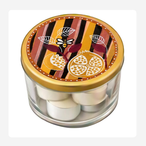 Bee Burgundy Pomegranate T Lights 4 candles in container – Hand Painted