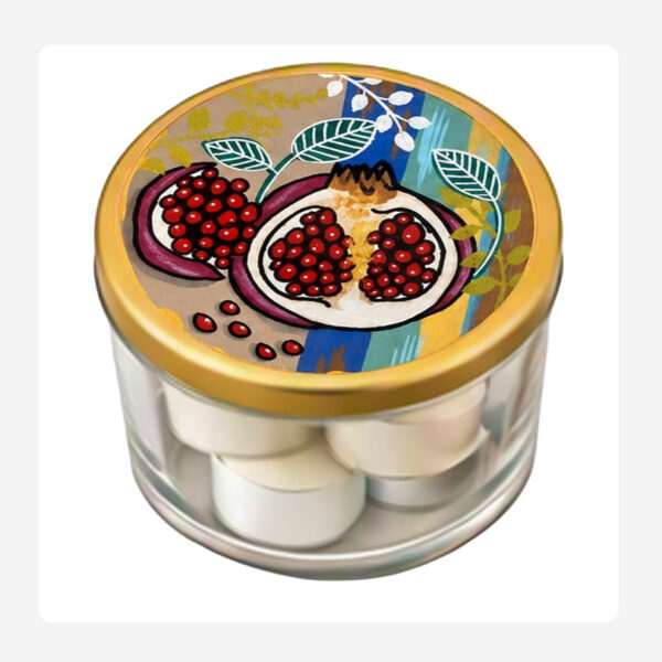 Open Pomegranate T Lights 4 candles in container – Hand Painted