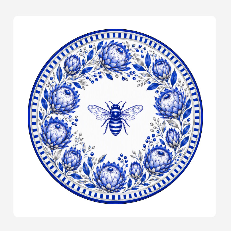Blue Bee Protea Disposable Round Placemat Set 24
