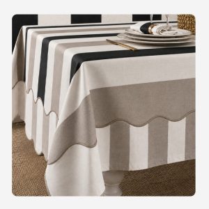 Black, brown and white stripes Table cloth