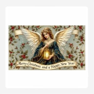 Merry Xmas Lady Lamp Disposable Paper Placemats Set 24