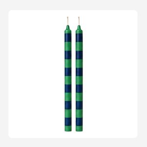 Green and dark blue stripes – Hand painted Candles