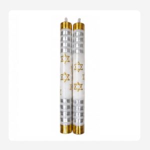 Gold and silver magen david stripe – Hand painted Candles