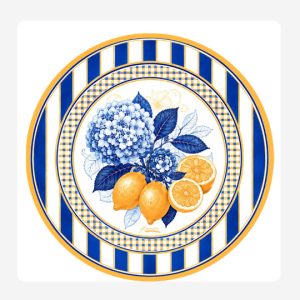 Blue Hydrangea & Lemons Round Placemat Set 24