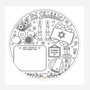 Round Children’s colour in paper placemats Its Shabbat