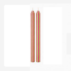Pink and green vertical lines – Hand painted Candles