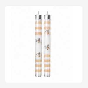 White and peach stripes bees – Hand painted Candles