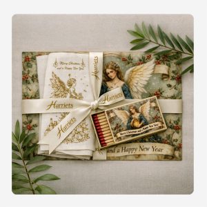 Merry Xmas Lady Lamp – Disposable Dining Sets (Placemats, Napkins & Long Matches)