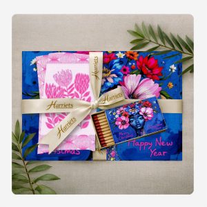 Merry Xmas Lady Face Blue & Pink Protea – Disposable Dining Sets (Placemats, Napkins & Long Matches)