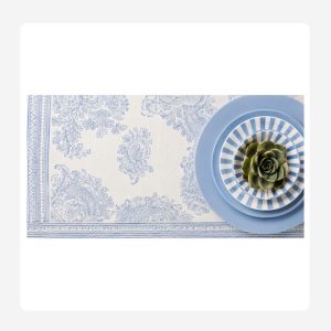 French Bird Blue 100% Indian Cotton Block Print Table Cloth