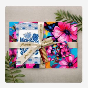 Merry Xmas Lady Face Pink & Protea Blue – Disposable Dining Sets (Placemats, Napkins & Long Matches)