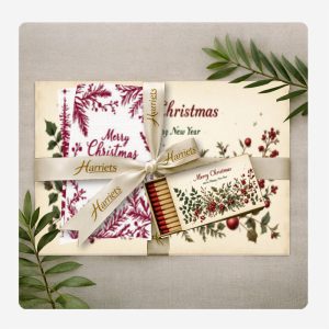 Merry Xmas Cherries & Wine Red – Disposable Dining Sets (Placemats, Napkins & Long Matches)