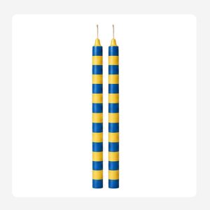 Yellow and blue stripes – Hand painted Candles